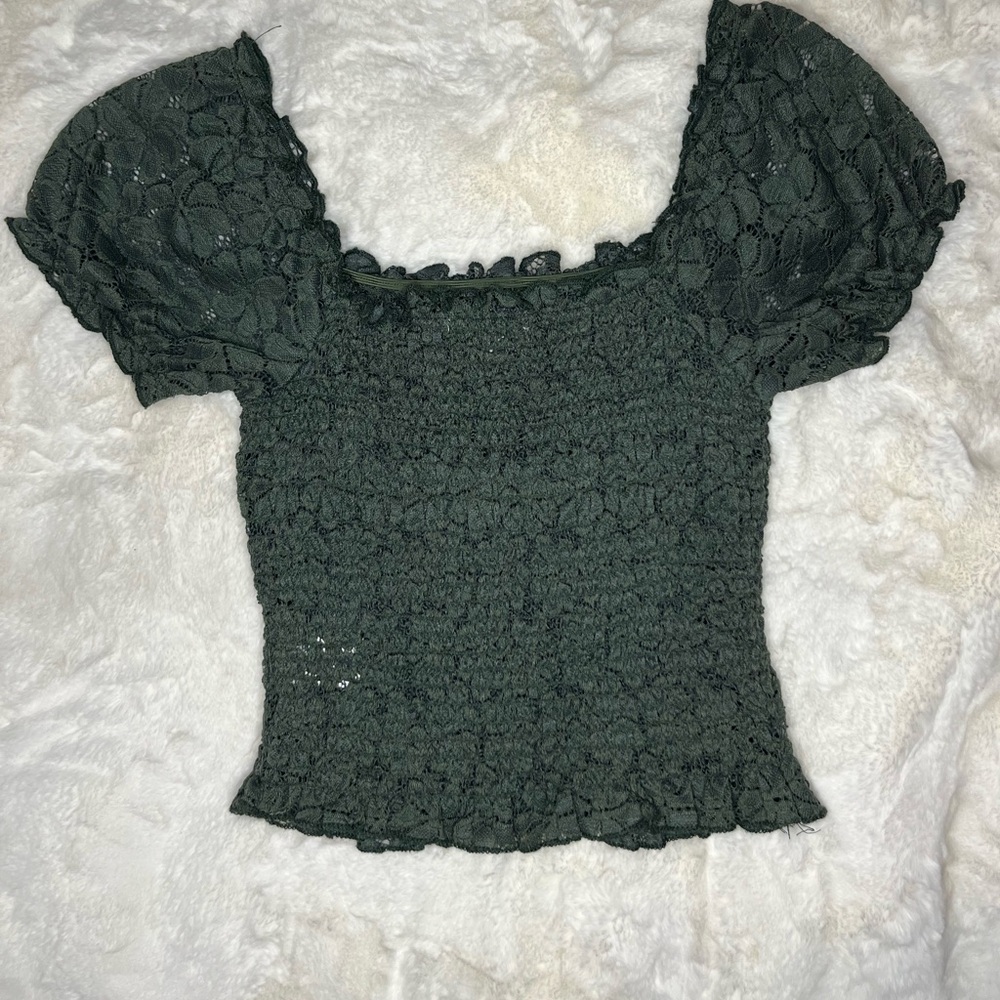 Ten Sixty Sherman Dark Green Lace Cropped Top